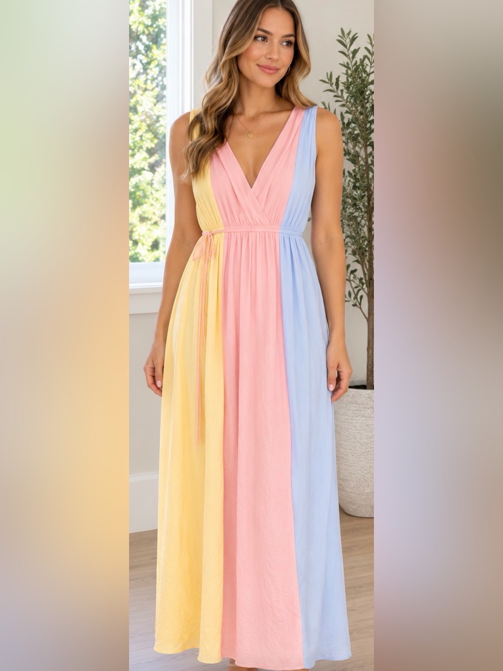 NWT STORIA Pastel Colorblock Lined Maxi Dress Size M